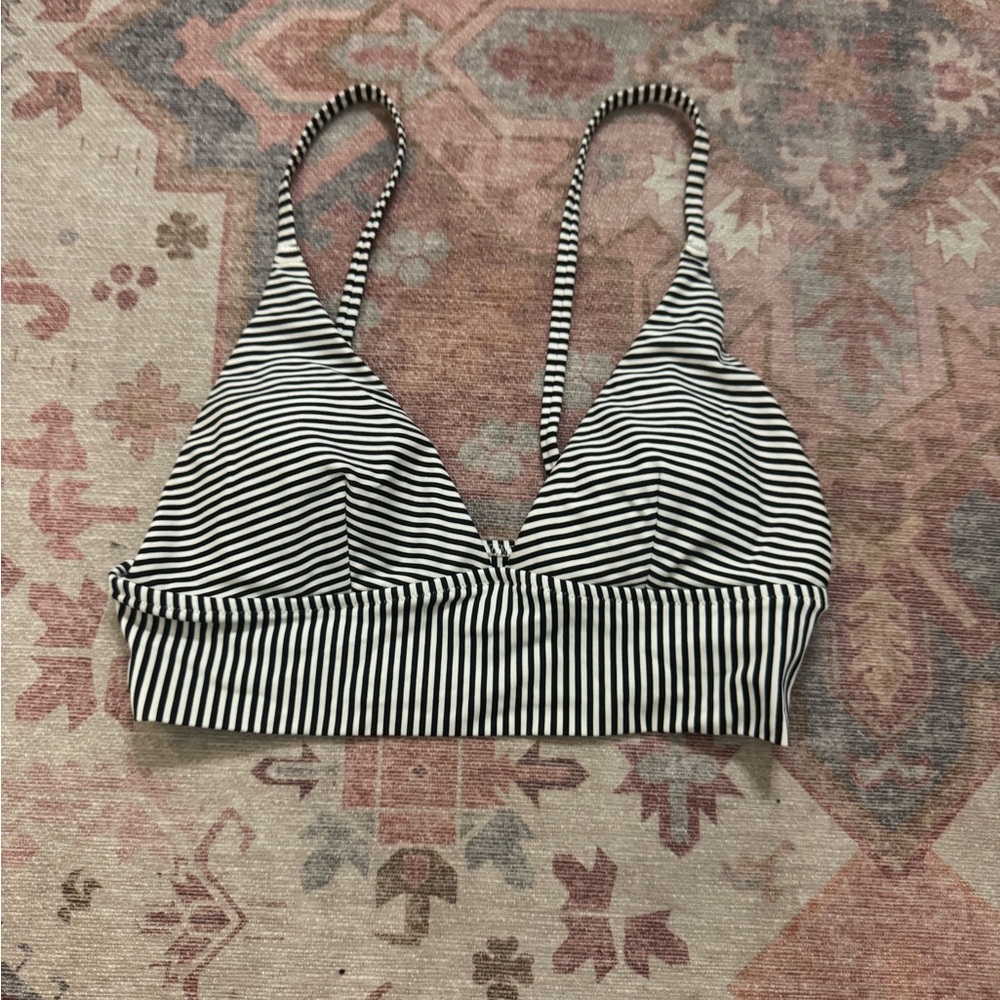 Aerie Black and White Striped Bikini Top